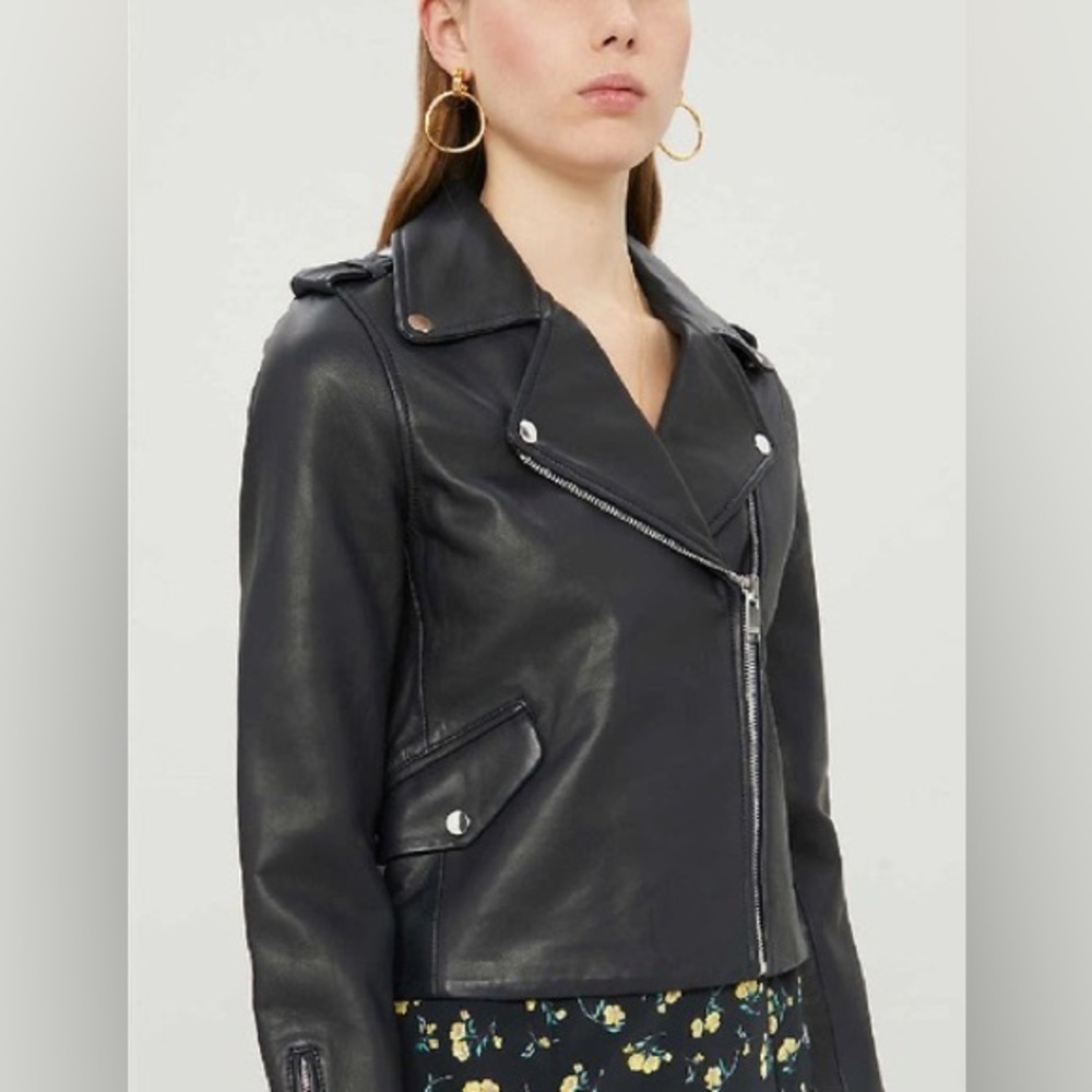 CLAUDIE PIERLOT NAVY LEATHER JACKET PERFECTO